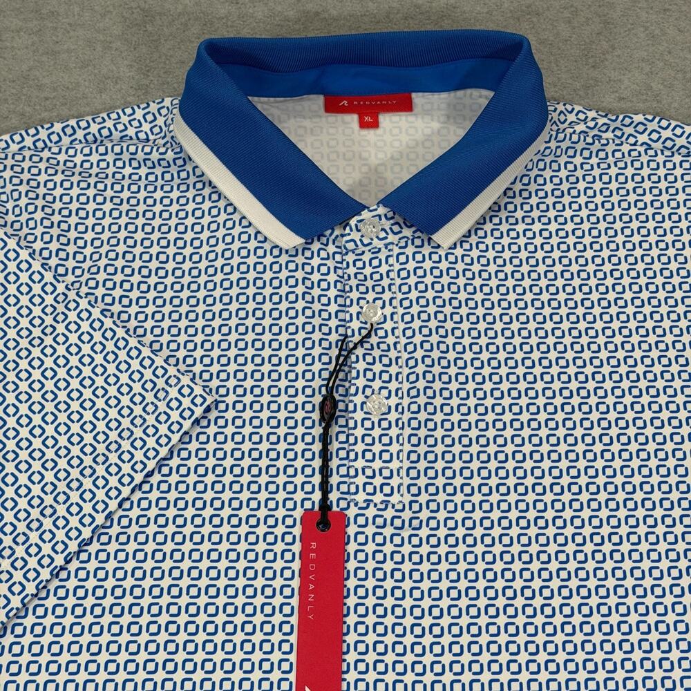 Redvanly Devine Golf Polo Shirt Mens XL Marine Blue Geometric Stretch NWT